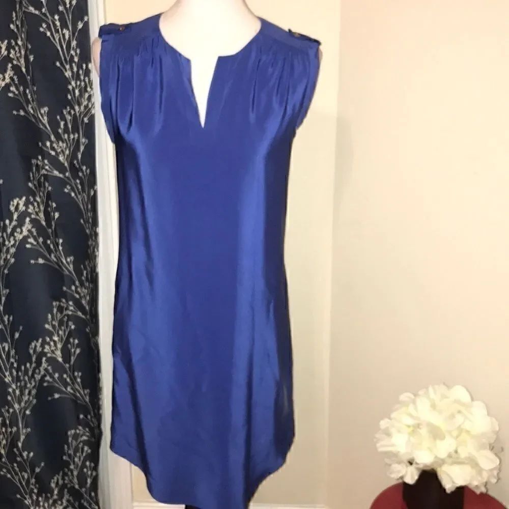 Amanda Uprichard Blue Silk Sleeveless Shift Dress